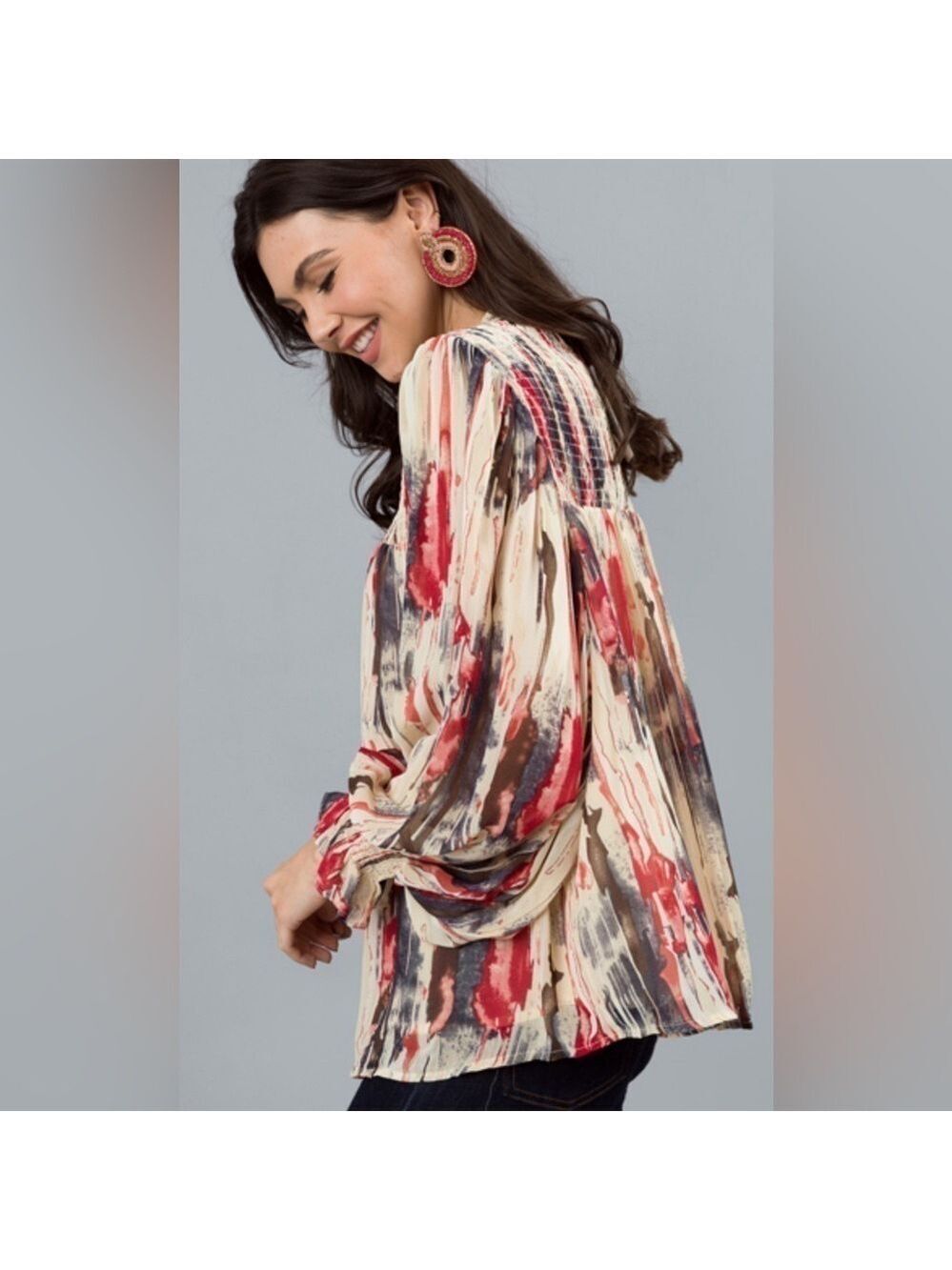Entro Painted Smock Artsy Art to Wear Fairycore Fairy BoHo Flirty Blouse Top L